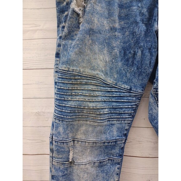 WT 02 Pants Mens Blue Denim Jeans Distressed Acid Wash Cotton Blend 42x32 - Picture 2 of 8